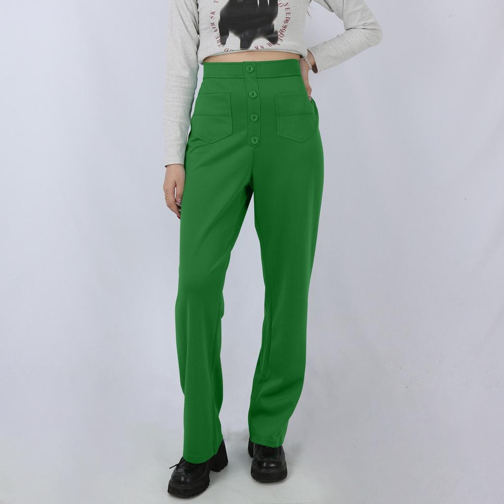 Женские повседневные прямые брюки с высокой талией и пуговицами, эластичные деловые рабочие брюки с несколькими карманами