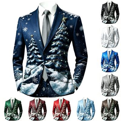 Мужской рождественский пиджак с принтом, с длинным рукавом, в стиле business casual, для осени и зимы (Галстук или нагрудный платок не включены)