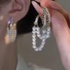 Циркониевые двухслойные серьги с бахромой из жемчуга, модные французские нишевые серьги, темпераментные серьги в стиле легкой роскоши