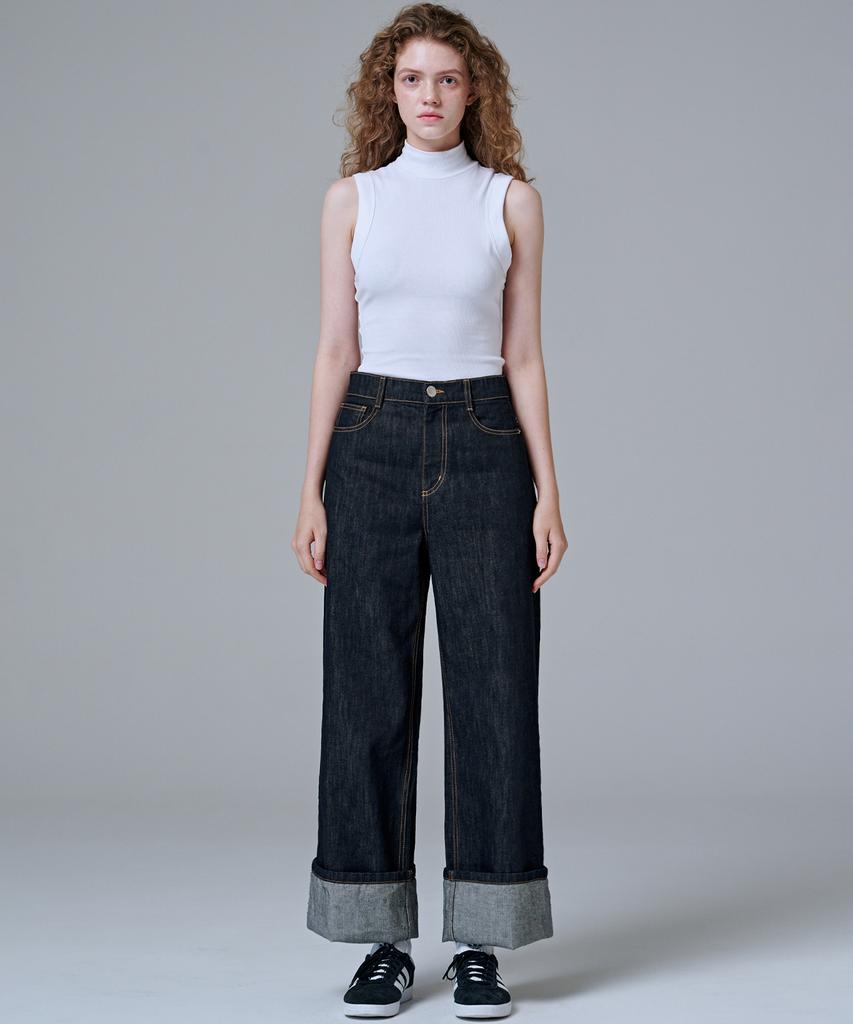 MALOUPE 9146 Rolled-Up Non-Faded Denim (Dark Indigo)