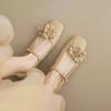 New Women's Spring Elegant Single Low Heel Women's Party Shoes Silver Beige High Heels Flat Small Leather Shoes Flowers