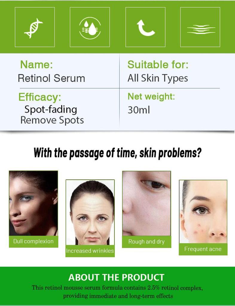 Ретинол Сыворотка для лица Гиалуроновая кислота Увлажняющая Против морщин Антивозрастная Отбеливающая Сыворотка для ухода за кожей