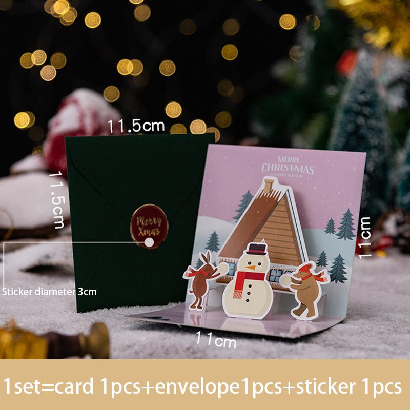 Folding Christmas 3D Pop UP Greeting Card With Envelope Santa Claus Snowman Xmas Invitation Card Postcard Navidad Supplies