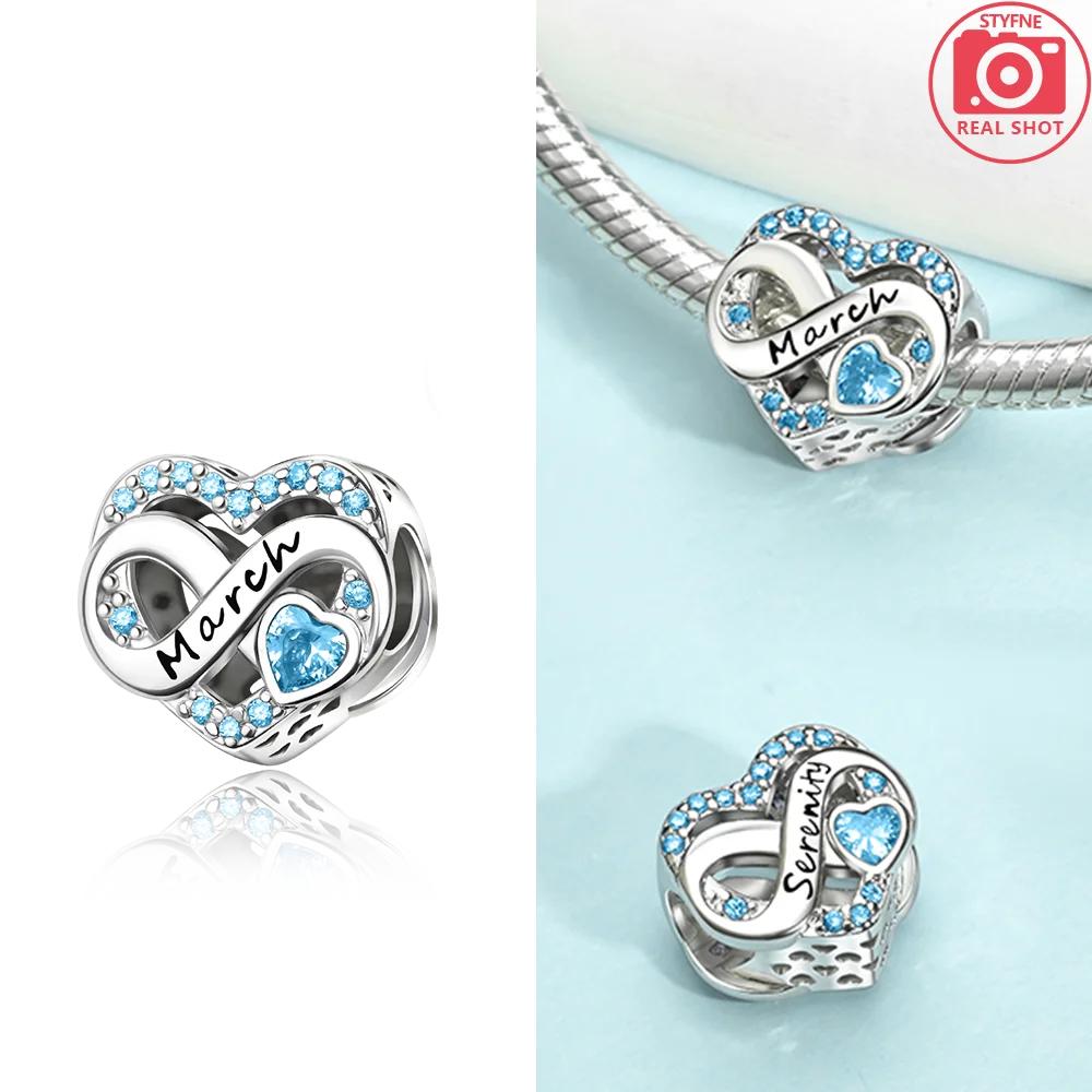 Exquisite Love Heart Blue Zircon December Infinity Birthstone Original Beads Fit Bracelet Copper Women Diy Gift Accessory