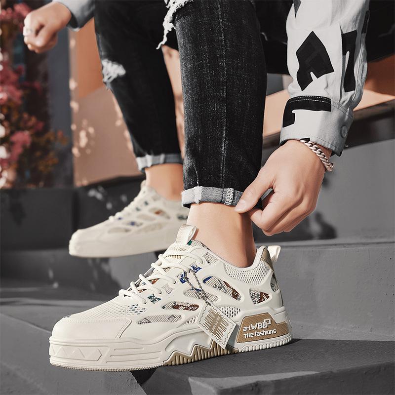 Мужская обувь 2025 новая весенняя сетчатая дышащая повседневная обувь для скейтборда с увеличением роста, универсальная спортивная нишевая дизайнерская трендовая обувь