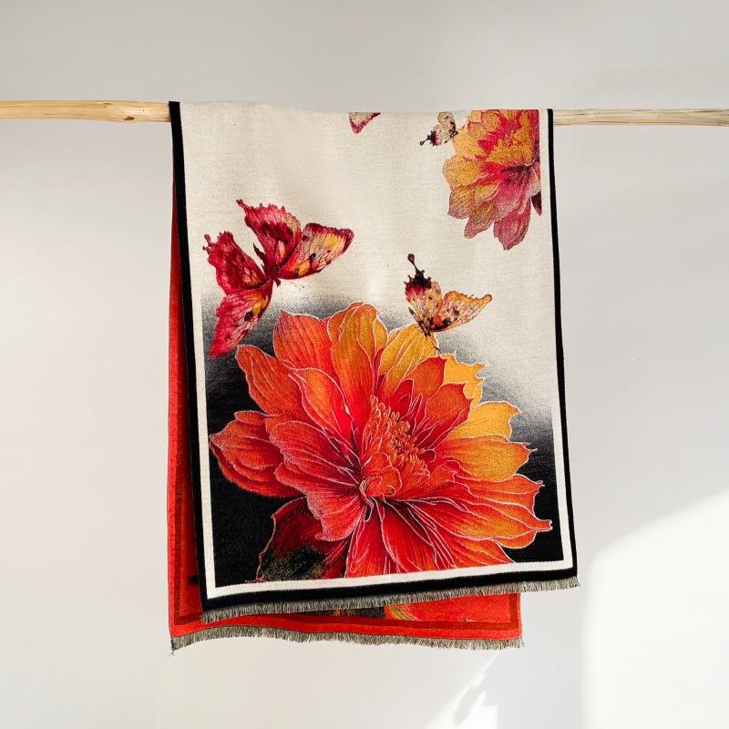 2024 Autumn/Winter New Thickened Warm Double Sided Two Tone Tassel Imitation Cashmere Scarf, High Grade Shawl Neck