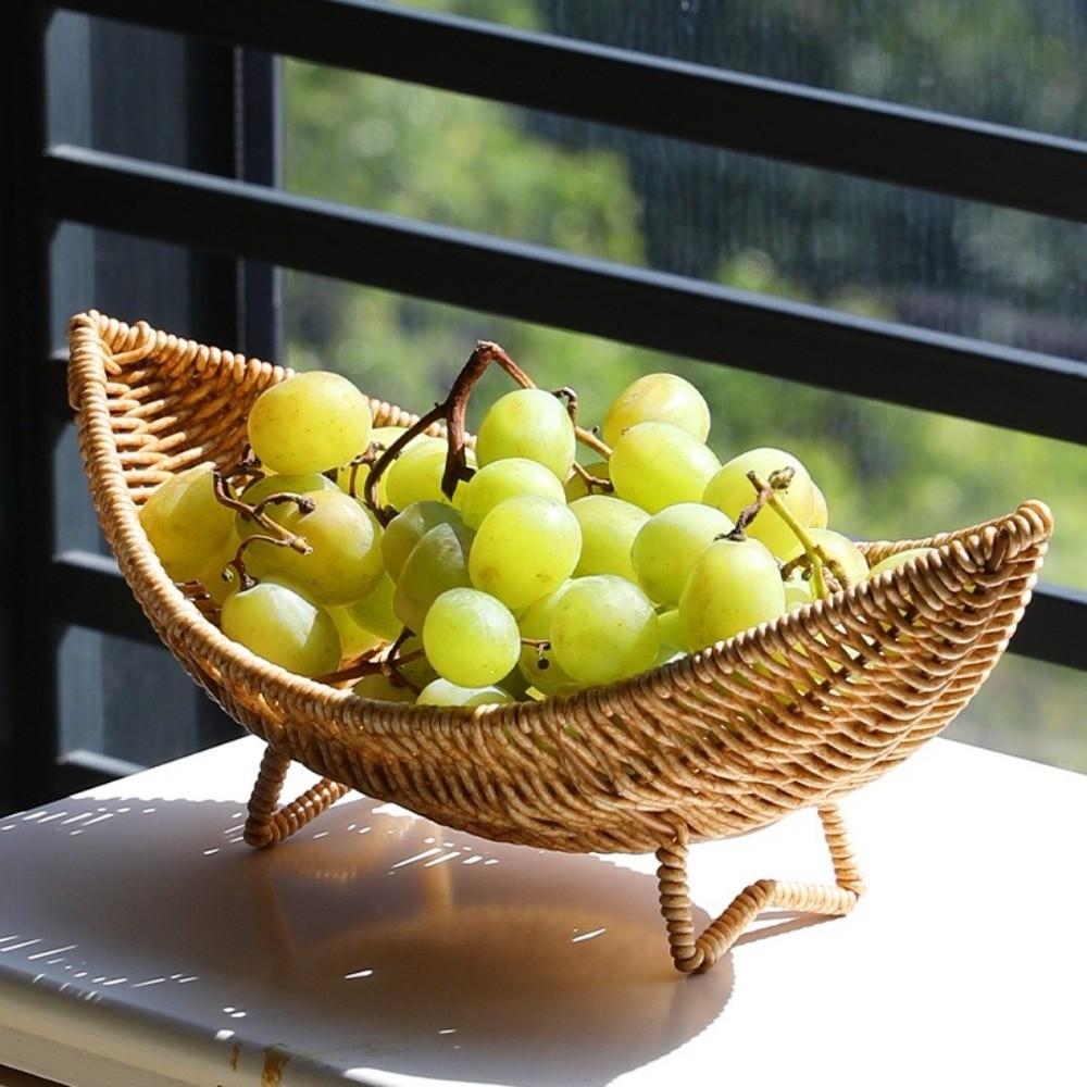 Large Capacity Plastic Hand-Woven Basket Hollow Drain Camping Tray Desktop Organizer Picnic Use