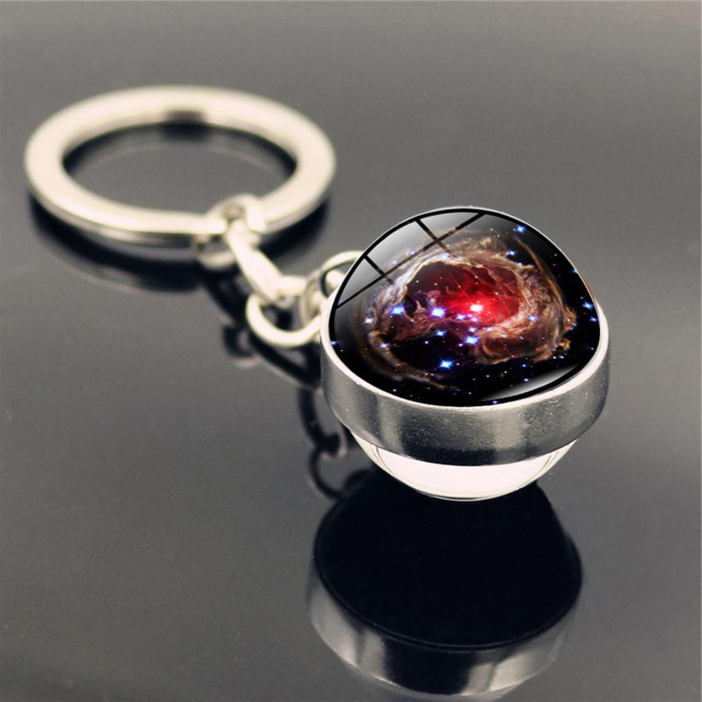 Solar System Milk Y Way Nebula Double Sided Glass Ball Keychain