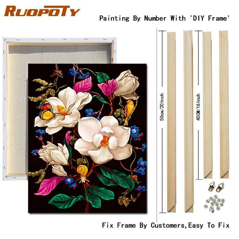 RUOPOTY DIY Frame Oil Painting By Numbers Daisy Flower Acrylic Home Decor On Canvas Wall Art Picture Rose For Living Room