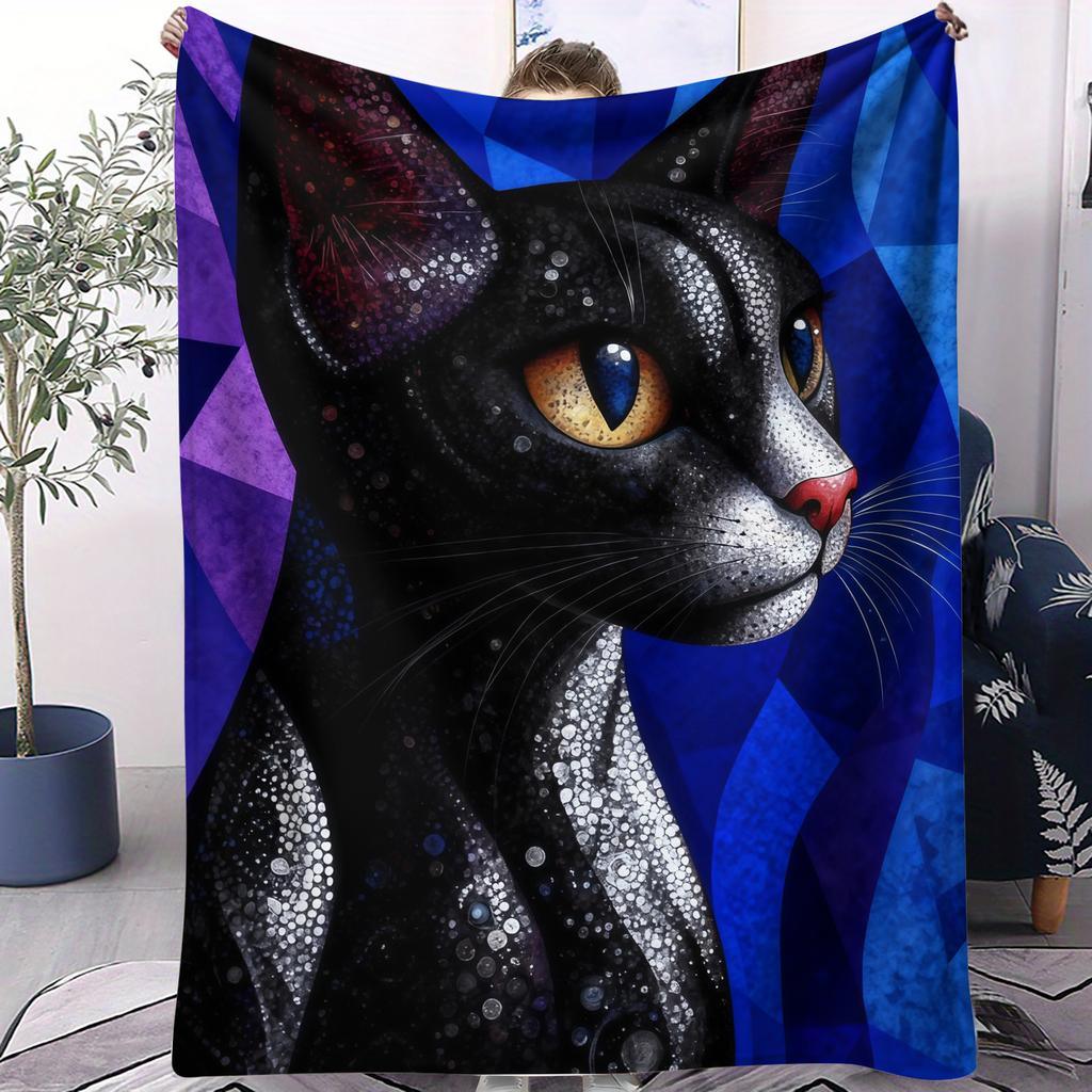 Adorable Cat Artistic Style Pattern Flannel printed blanket suitable for all seasons suitable for living room office sofa travel