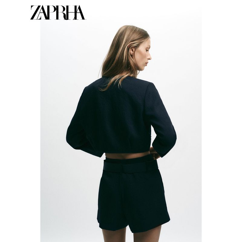 Zaprha 2025 Осень Новое поступление Золотая пуговица Полоска Подплечники Короткий круглый вырез Длинный рукав Пиджак 8372280