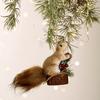Foam Squirrel Ornament 3D Artificial Squirrel Figurine with Pine Cones Berries Cute Fake Animal Christmas Tree Hanging Decoration for Winter