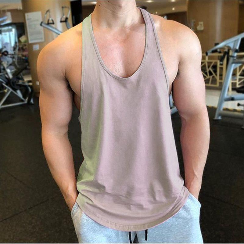 New Sports Vest Men'S Loose Summer Pure Cotton Fitness And Bodybuilding Quick Drying Sleeveless Shoulder White Base Shirt Sleeveless T-Shirt