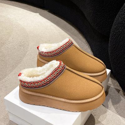 Модные зимние сапоги для женщин в 2025 году, новые, плюс толстые однотонные, с мехом, плюс половина, повседневные хлопковые туфли, зимние сапоги