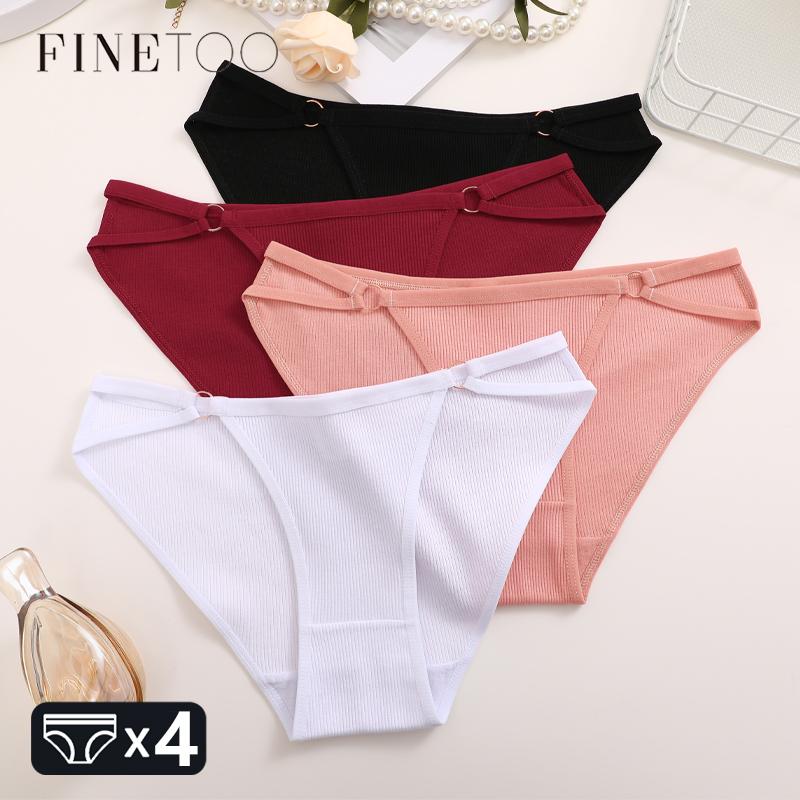 4Pcs Cotton Striped Underwear Women's Double Belt Panties Sexy Low Waist Solid Briefs Female Breathable Comfort Lingerie