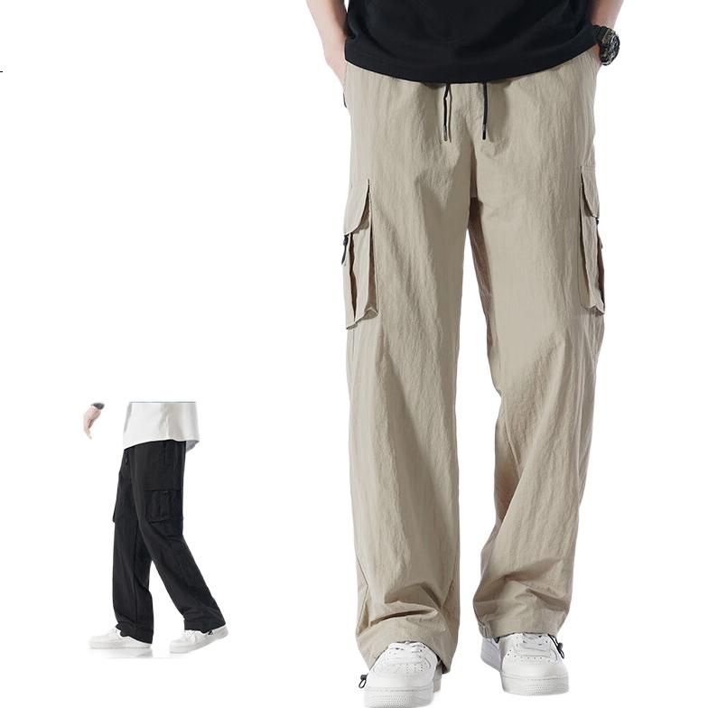 Dingfengbaoluo Versatile Cargo Pants for Men, Spring Loose-Fit Athletic Versatile Drawstring Outdoor Casual Pants WX07 Off-White 2XL