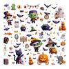 Halloween Cartoon Static Cling Window Stickers, Pumpkin Ghost Skeleton Candy Decals for Holiday Party Home Window, Glass and Seasonal Decoration