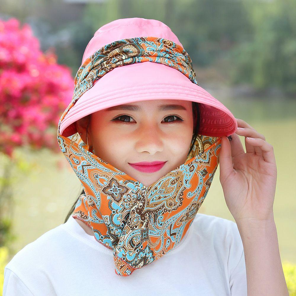 Women Fashion Outdoor Riding Wide Brim Anti-UV Sun Hat Beach Cap Sun Visor Hat Floral Print Caps