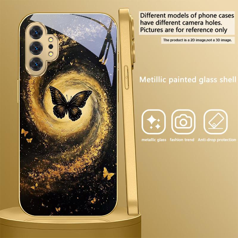 Vortex Черная бабочка Для Samsung A 01 52S A04 A05S A10 A12 A13 22 23 24 36 42 M02 Note 10 20Ultra 8 9 Золотой стеклянный чехол для телефона