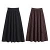 Женская вязаная юбка с высокой талией А-силуэта с большим подолом, юбка миди однотонная, осенне-зимняя, плиссированная юбка для повседневной носки