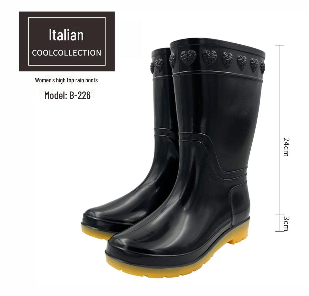 Men's Waterproof Non-Slip Rain Boots - High-Top Rubber Shoes with Velvet Lining, Acid and Alkali Resistant.