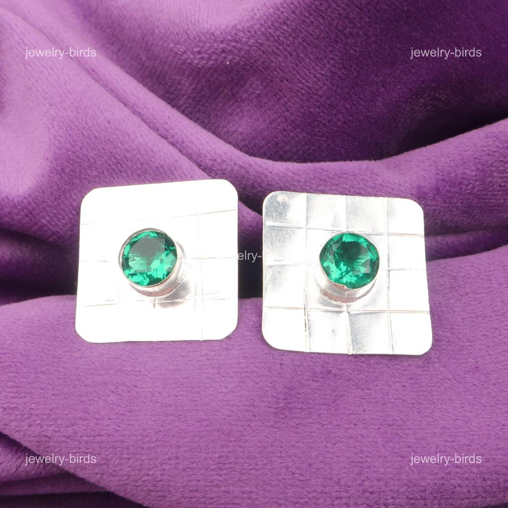 Mothers Day Sale Green Emerald Gemstone Sterling Silver Drop Earrings Jewelry EE-146-18