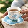Креативная керамическая кофейная чашка блюдце рельефная цветочная кружка для дома завтрака молока овсянки кружка послеобеденная чашка для чая с цветком камелии подарки
