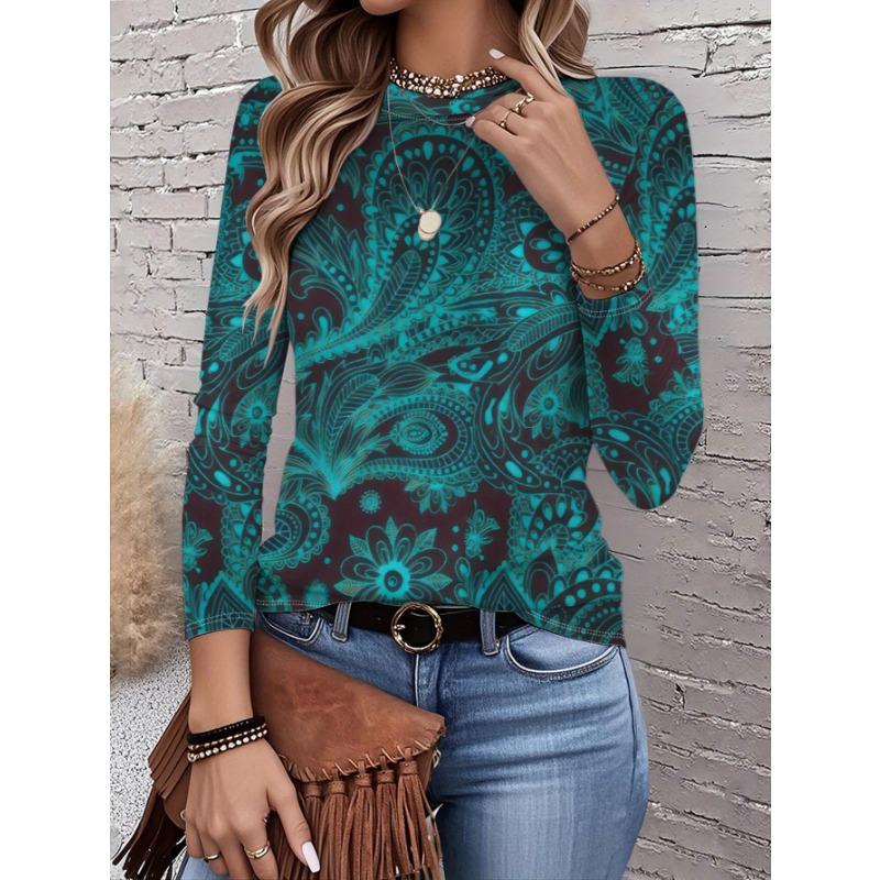 Женская футболка 3D Леопардовый Ретро Принт Модная С длинным рукавом Круглый вырез Обычный Топ Праздник Выходной Весна Осень