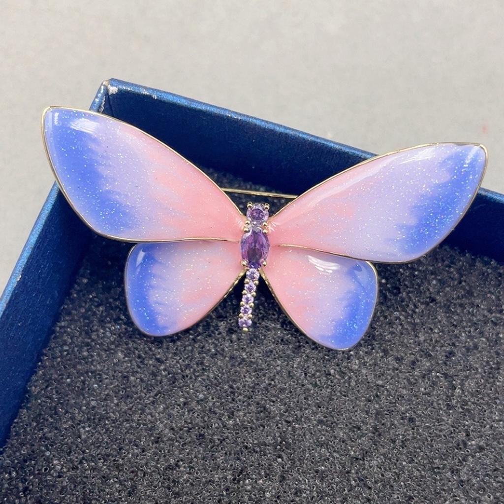 Elegant Butterfly Metamorphosis Gradient Color Copper Brooch Chic Butterfly Pin For Women Stylish Outfit Accessory