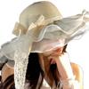 Women's Spring Beach Hat Lace Bowknot Wide Brim Sun Protection Hat Seaside Face Slimming Sunshade Hat