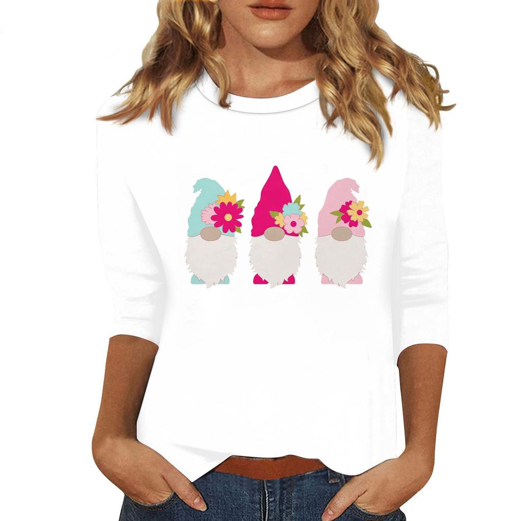 Женская мода повседневная три четверти рукава с принтом пайеток круглый вырез топ