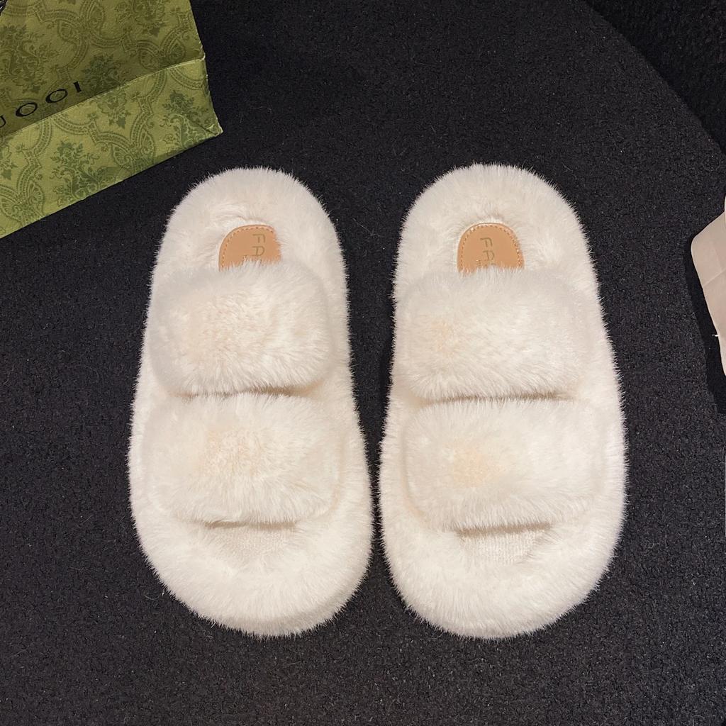 New Women Winter Fashion Faux Fur Home Cotton Shoes Warm and Soft Platform Slippers Women Flat Ladies Shoes Zapatos De Mujer