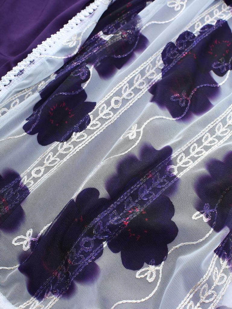 Rosegal Plus Size Tie Dye Floral Printed Mesh Jacquard Embroidered Keyhole Belted 2 In 1 Top