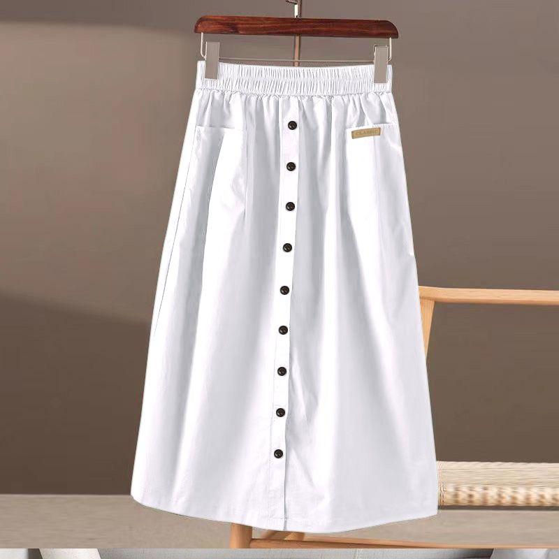 Весенне-летняя эластичная юбка с высокой талией, большими карманами и разрезом для утягивающего эффекта, однотонная юбка А-силуэта средней и длинной длины