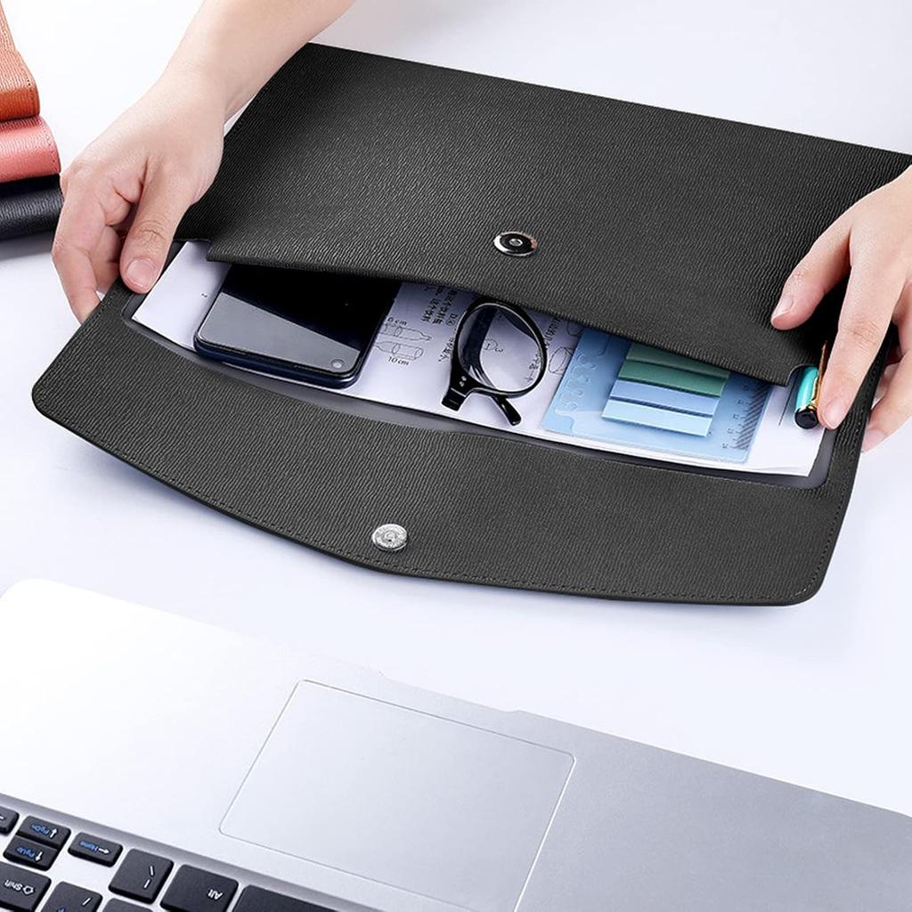 VANRA 1 Piece PU Leather Envelope File Folders A4 Paper Document Filing Envelope Document Organizer Leather Portfolio Folder Holder with Magnetic