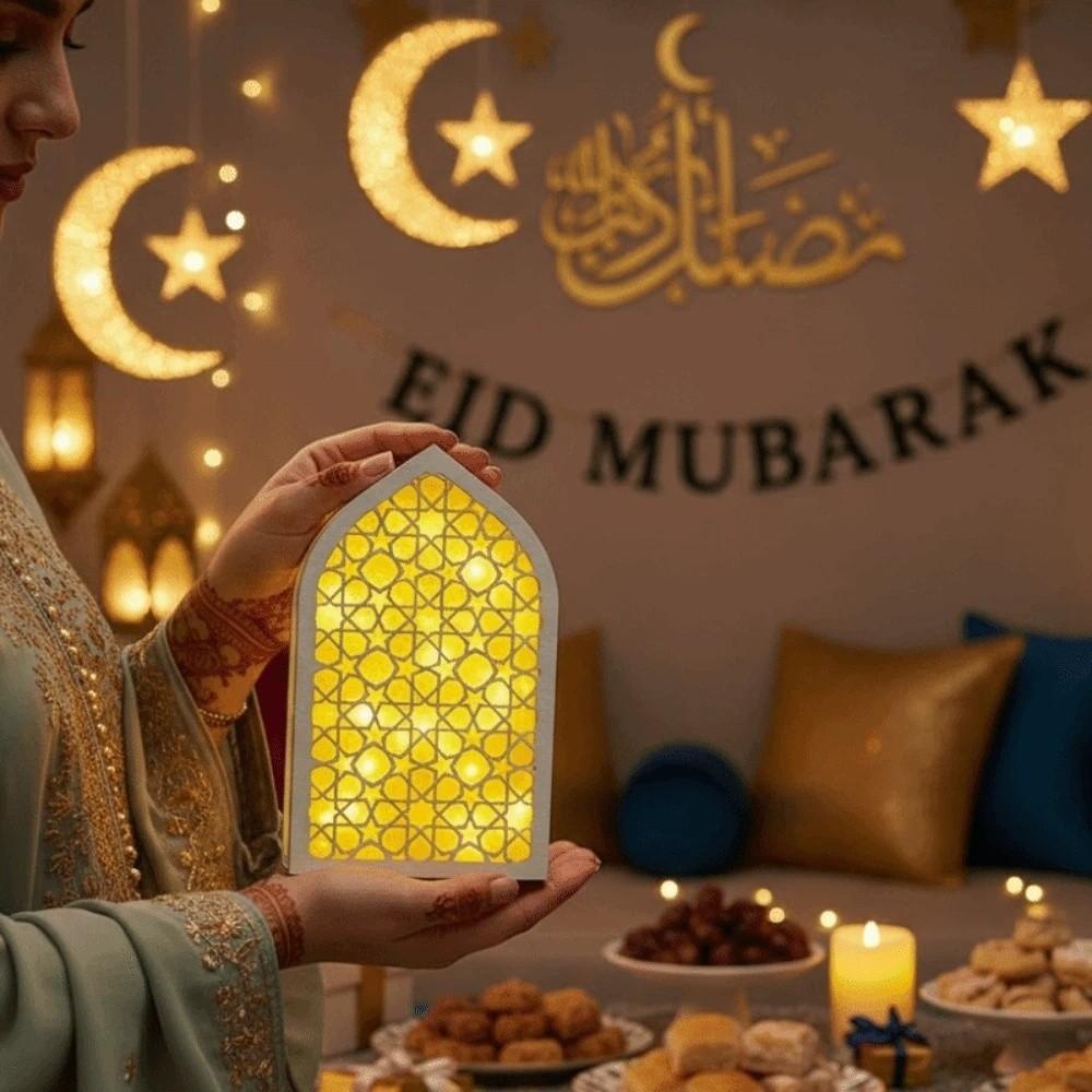 Moon Eid Desktop Ornament Creative Eid Wooden Decoration Handmade Night Light Ornament  Wedding