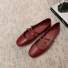 The Same Round Head Double Buckle Belt Mary Jane Shoes, Women's Commuting Low-heeled Flat-soled Single Shoes, Genuine Leather Ladyshoes