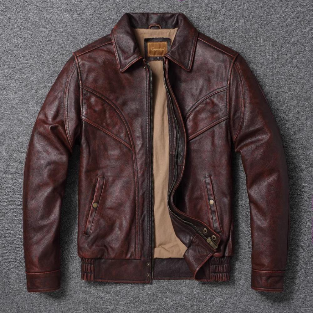 Китайский размер мужская кожаная куртка широкая грудь большой размер мягкий настоящий воловья кожа летный костюм короткий свободный крой