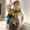 Versatile Four Color Cashmere Scarf Long Tassel Rainbow Winter Plaid Shawl 2023 Thickened Scarf