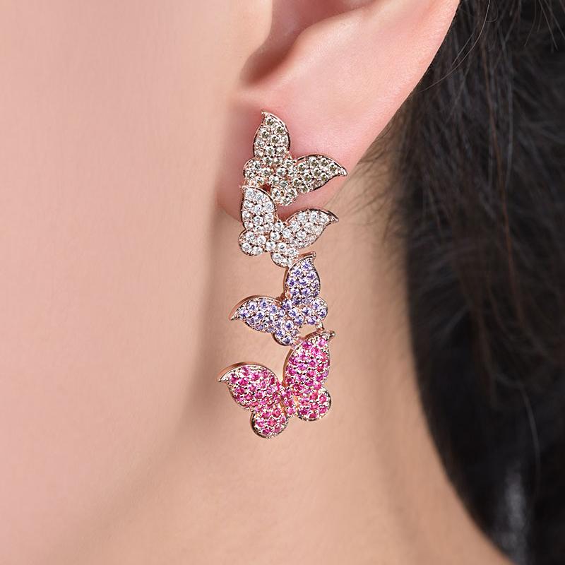 WWJ Модные разноцветные серьги-подвески в форме бабочки с вымощением крошечных циркониевых серег