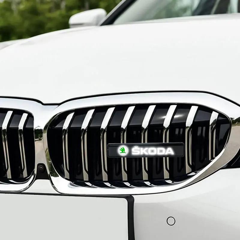 Car Front Cover Grille Lamp Emblem Decor Lightings LED Light For Skoda Fabia Octavia Karoq Kodiaq Superb Rapid Citigo Scale A7