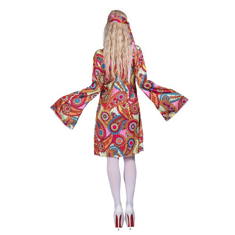 Hippie Dress 1960s Vintage Costume Women Adult Cosplay Party Stage Outfit Red Wine S M L