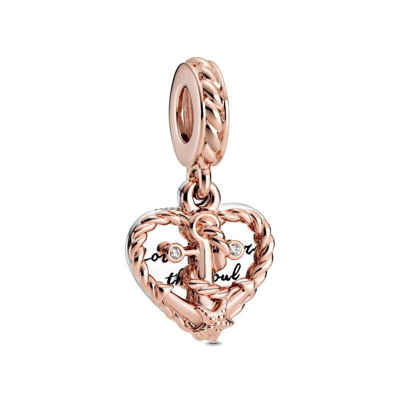 Серия Rose Gold Подвески-бусины в форме сердца Цветок Зажим Медь Подходит для Европейских Оригинальных Браслетов Сделай сам Элегантные Украшения