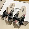 Fashion Baotou Floral Half Flat Slippers Women's Outdoor Summer New Fashion Pearl Bow Soft Bottom One Foot Sandals Women 2024