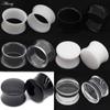 Alisouy 2PCS White Black Transparent Acrylic Ear Tunnel Plug Ear Gauges Piercing Double Curved Saddle Expander Stretcher Body Jewelry