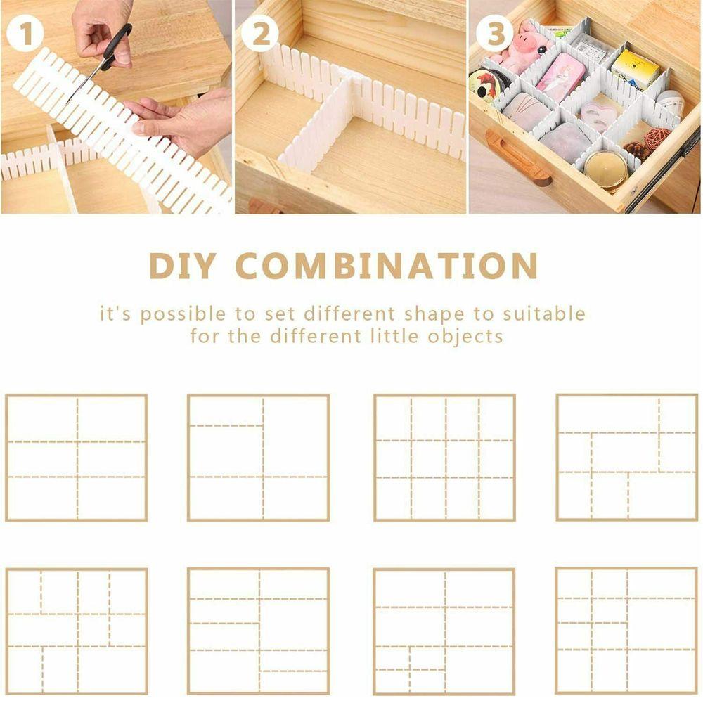 pink 10pcs 37*7cm DIY Adjustable Storage Partition Board Plastic Drawer Divider Combination Partition Board Space-saving Division Organizer
