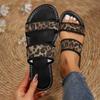 Factory Europe and the United States New Foot Leopard Print Cool Slippers Summer Large Size Wide Strip Cow Word with Beach Shoes Women
