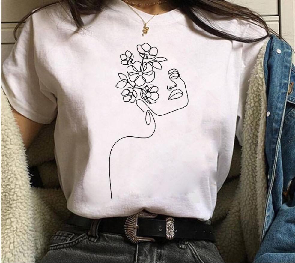 Creative Face Graphics Woman Graphics 90S Blouses Harajuku Summer Short Sleeve O-Neck White Female Tops Streetwear Y2K Clothing