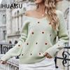 Autumn and Winter Women's Love V-neck Big Size Loose Knit Sweater Pullover Jumper