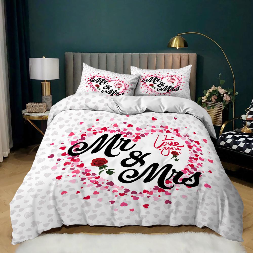 Комплект постельного белья Love Heart Duvet Cover Set King Queen Twin Size Romance Wedding Heart Shaped SoulMate Polyester Bed Set для женщин и пар